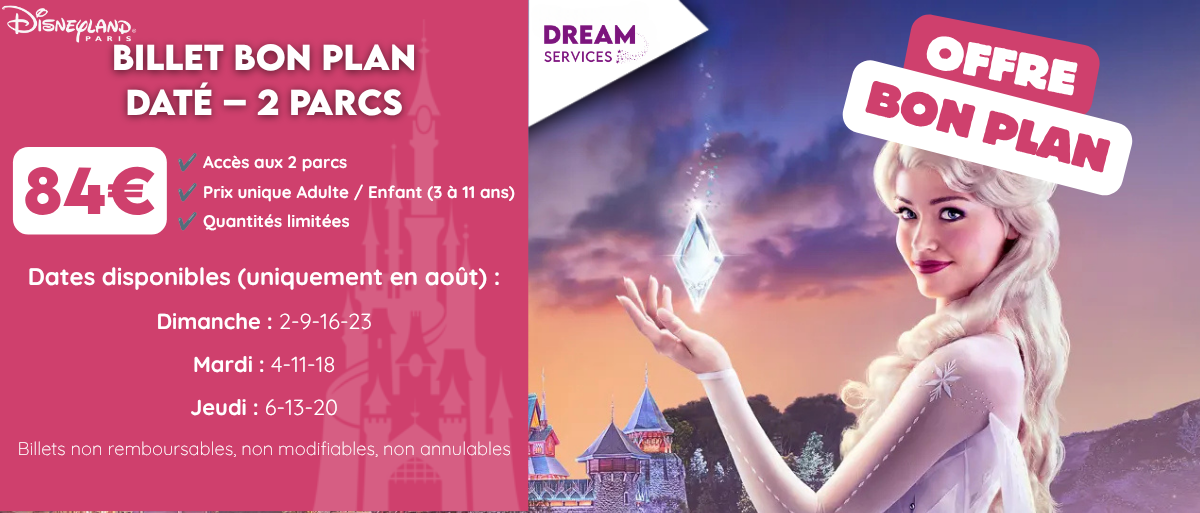 Disney bon plan daté 1 jour 2 parc