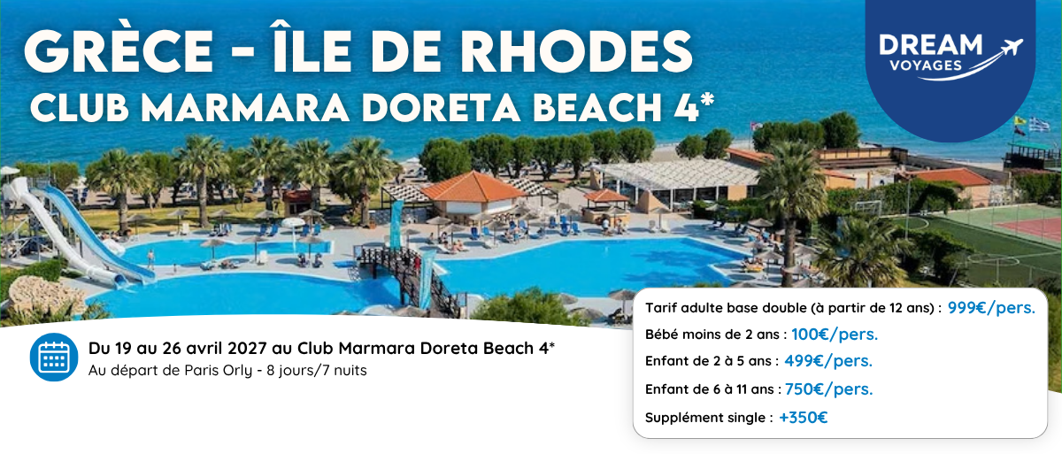 GRÈCE - CLUB MARMARA DORETA BEACH DU 19 AU 26 AVRIL 2027
